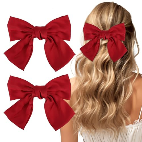 Andibro Schleife Haarspange, 2 Stück Große Haarschleifen Clip 15,2 cm Seidige Satin Bow Haarspangen Französische Haarspangen Haarschmuck für Frauen Mädchen Hochze