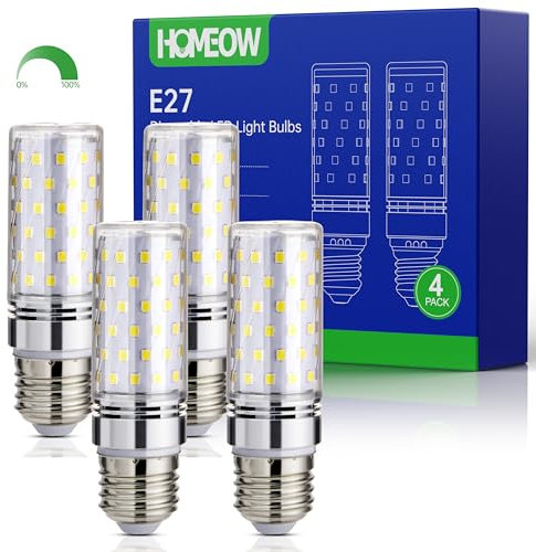 HOMEOW E27 LED Glühbirne Dimmbar Kaltweiss 6000K, 12W Mais Birne Lampen Ersetzt 100W, Leuchtmittel 1200LM, AC 220-240V, 4 Stück