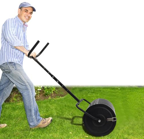 Compost Spreader, Peat Moss Spreader with Adjustable U Shaped Handle Fertilizer Spreader Lawn Roller for Top Soil, Mulch, Sand