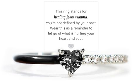 Healing From Trauma Black Heart-Cut Half Enamel Ring, Self Love Heart-cut Half Enamel Ring, S925 Sterling Silver Heart Rings Self-Love Ring Gift, Jewelry Birthday Gifts for Women (Black,8)