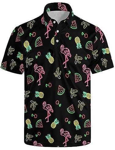 NCKGHOE Polo de golf à manches courtes pour homme - Imprimé tendance - T-shirt hawaïen décontracté - Séchage rapide - Cadeaux pour hommes, Flamant rose coloré, 3XL
