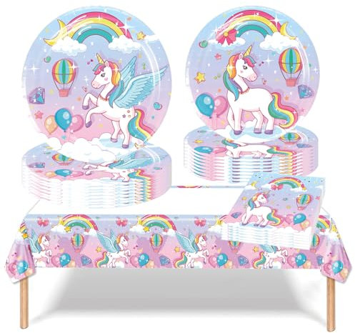Ensemble de vaisselle de fête au motif de licorne, pour enfants, filles, garçons (licorne rose)