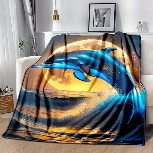 Felldecke Delfin 3D Printdesign Couchdecke Warm Mikrofaser Wearable Doppelseitiger Decke 180 x 200 cm für Lesen, Lernen, Campen