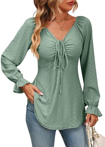 Atxnn Camiseta Mujer Elegantes Blusa V-Ausschnitt Manga Larga Casual