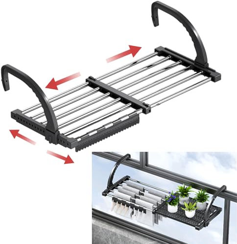 Kqpoinw Tendedero Radiador,42-72 cm Tendedero Balcon,Tendedero Balcón Barandilla para Secar Calcetines Ropa Zapatos