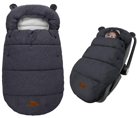 Baby Fußsack Winter für Babyschale Einschlagdecke Wasserdicht Universal Winterfußsack Babyfußsack aus Warmem Thermofleece für Kinderwagen Autositz und Buggy (Schwarz)