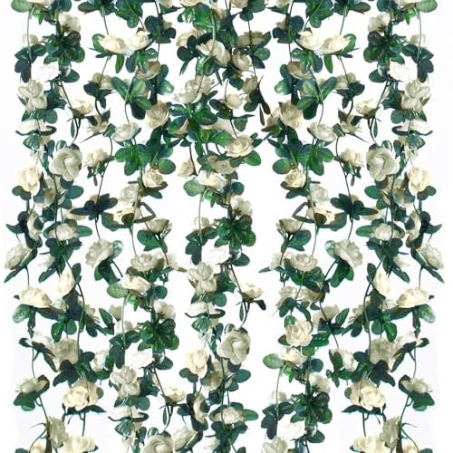 Criveple Lot de 6 Guirlandes Roses Artificielles 49FT Lierre Artificial Guirlande Vignes Suspendus Fleurs en Soie pour DéCoration Arche de Mariage Maison Jardin FêTe (Blanc)
