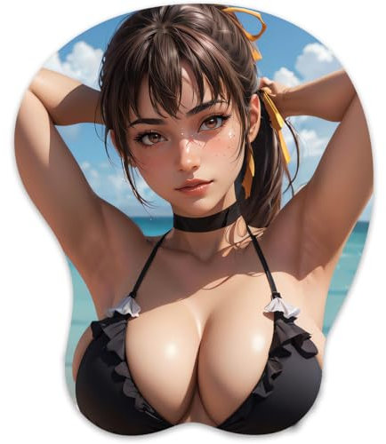 3D Mauspad mit Silikon Brüste Mousepad mit Handauflage. Anti Rutsch Anime Manga Maus Pad Handgelenkauflage für Büro Spiel(Kasumi)