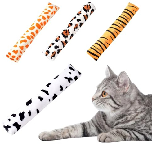 ROKZELT 4 Pezzi Peluche per Gatti, Giocattolo Catnip per Gatti, Cuscino in Valeriana, Giocattolo della Peluche di Menta del Gatto, Giocattoli Interattivi per Gatti con Erba Gatta（24 * 5 * 3 cm）