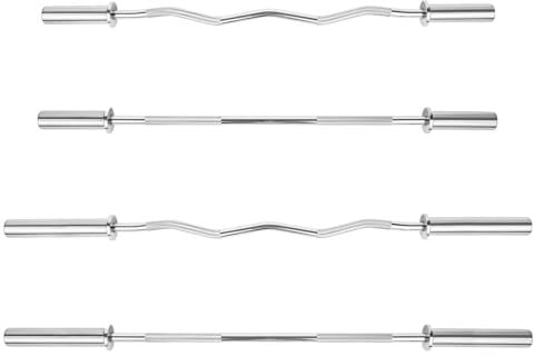 Phoenix Fitness 2” Olympic Barbell Bar or EZ Curl Bar - 4ft/5ft Non-Slip Weight Lifting Bar for Strength Training Workout at Home & Gym - 2-inch Curved Bar, 4ft