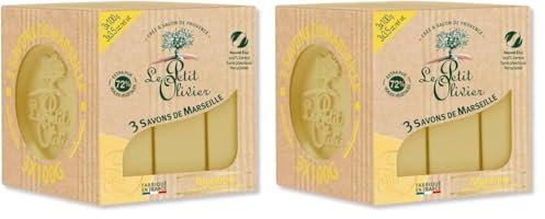 LE PETIT OLIVIER - 3 Savons De Marseille - Glycérine - Parfum De La Région De Grasse - Nettoient La Peau En Douceur - Fabriqué en France - 3x100g (Lot de 2)