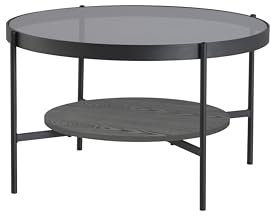 byLIVING Ohio Verre fumé/Structure en chêne plaqué Noir/Table Basse, métal Placage, 73,5, H 42,5 cm