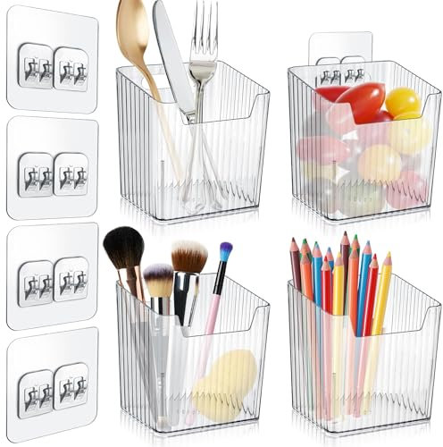 GlamRays Pack of 4 Acrylic Wall Holder Organiser, Kitchen Cupboard, Clear Makeup Containers, Stackable Organiser Baskets for Kitchen, Bathroom, Cupboard, Storage Storage