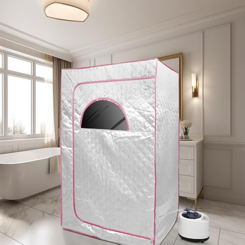 Dampfsauna, tragbar, Dampfzelt, 2,5 l, mit Temperatur, 9 Stufen, Edelstahlrahmen, Timer, Fenster mit Reißverschluss (100 x 80 x 170 cm, Silber)