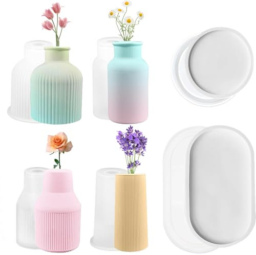 6 Stück Silikonform Kerzenhalter, Gießform Silikon Form Dose mit Deckel,Sukkulente Kaktus Silikonform Vase Groß Blumentopf, Silikonformen Schale Resin Formen für Beton Gips Kerzenhalter