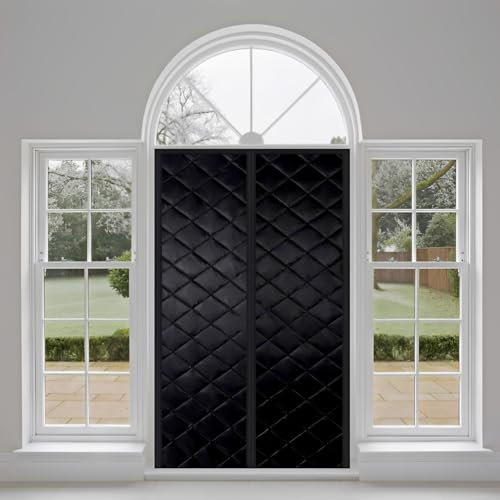Isolier-Schutz Vorhang, 180x250cm Magnet Wärmeschutzvorhang für Türen, Kälteschutz und Wärmeschutz im Winter, Ideal für die Nutzung von Klimaanlagen im, Kinderleichte Klebemontage,Schwarz