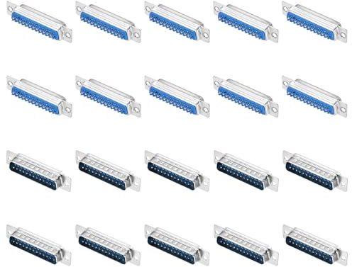 sourcing map Conector VGA VGA25 macho hembra de 25 pines de 2 filas macho hembra puerto serial terminal para equipos mecánicos CNC computadoras, paquete de 20