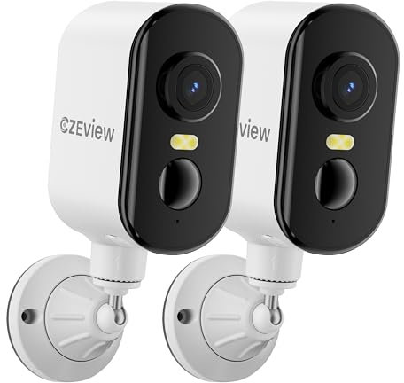 CZEview 2K Überwachungskamera Aussen Akku, Magnetische Montage,Bewegungserkennung,WLAN Kabellose Überwachungskamera außen/innen,2.4G,2-Wege Audio,Farbige Nachtsicht,IP65 Wasserdicht (weiß 2 Stück)
