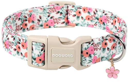 DOGWONG Hundehalsband, Hunde Halsband für Kleine Mittlere und Große Hundes, Komfort Gemustertes Hundehalsbänder Verstellbares, Rosa Rose Hunde Kragen M