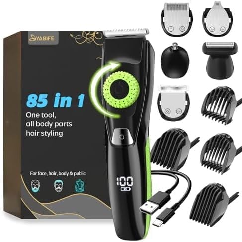 YABIFE Bart- & Schnurrbart-Trimmer mit 3 Aufsätzen 40 präzise Längeneinstellungen, wasserdicht, 240 Min. Akkulaufzeit – Professioneller Haartrimmer für Männer & Frauen Ohr Kopf Nas-Grün