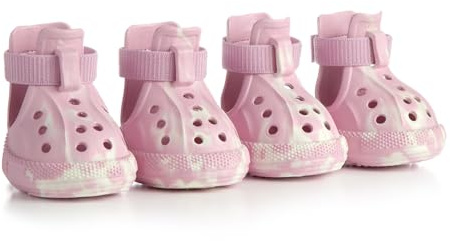 AOKOWN Hundeschuhe für heißen Sommer Gehweg, Hundeschuhe für große Hunde, wasserdichte Hundestiefel & Pfotenschutz, rutschfeste Hunderegenstiefel, leicht zu reinigende Sandalen für Strand, Rosa, Größe