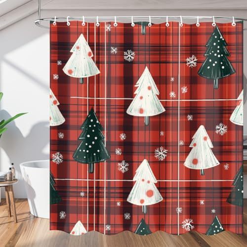 Mexpekil Tende da doccia 122 x 183 cm, alberi di Natale disegnati a mano, impermeabili, con 12 ganci, tenda da bagno per vasca da bagno e box doccia (122 x 183 cm)