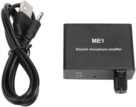 Msiud Microphone Preamp, Electret Amp, Adjustable Gain 0-20db Sound Amplifier, Audio, With Built in Bias, Preamplifier for Podcast, Livestream, ME1 3.5mm Input