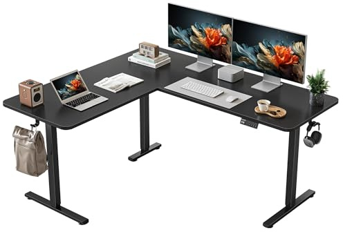 YIHAYO L Shaped Standing Desk Adjustable Height, 63 x 55 Inches Electric Corner Standing Desk with Splice Board, Computer Desk for Home Office, Black