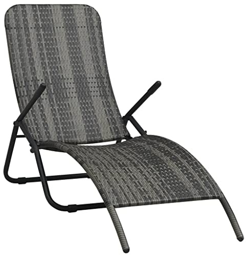 Graue Sonnenliege aus Polyrattan, Leicht, Wasserabweisend, Faltbar für Terrasse, Balkon, Schwimmbad, Campingplatz, Ergonomisches Design, für den Innen- und Außenbereich,