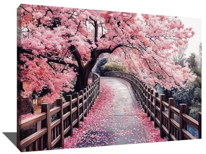 Tableau Fleur De Cerisier Arbre Japonais - Décoration Murale Asiatique - Impression Fleur Rose Sur Toile - Tableau Japon Sakura - Décoration Murale Zen - Toile Contemporaine (40x30cm)
