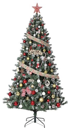 Garvee Künstlicher Weihnachtsbaum 180 cm mit 300 vorinstallierten warmweißen LEDs, hochwertiger PVC/PE-Tanne, klappbarem Metallständer, schnellem Aufbau & Flammschutz Christmas Tree