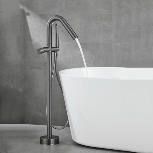 Standard-Badewannenarmatur mit hohem Auslauf, 360° drehbar, einfache Installation, modernes graues Finish für freistehende Badewannen & stilvolles Design
