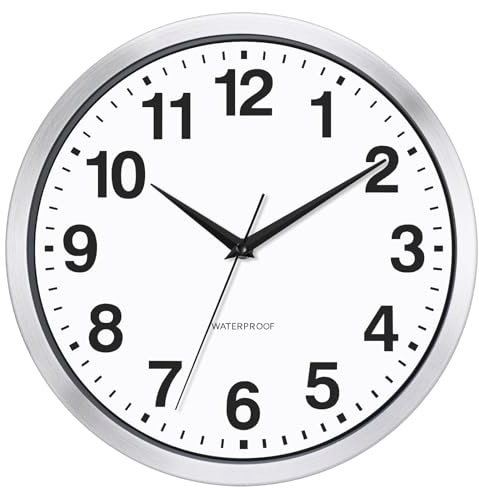 KIZLOC 30 cm Outdoor Uhr Garten Wasserfest, Gartenuhr Außen Wetterfest, Lautlose Batteriebetriebene Groß Wanduhr für Draußen Badezimmer Zuhause (Silber)