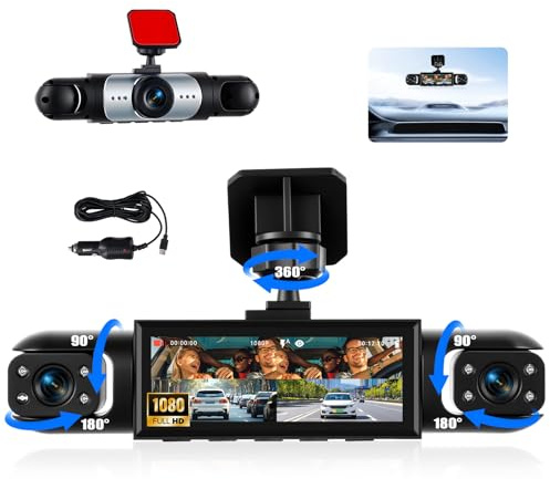 3,16 Zoll Dashcam Auto Kamera 1080P, 360° Rundumsicht mit 3 Kameras –Parküberwachung mit Bewegungserkennung & Nachtsicht, Loop-Aufnahme, Weitwinkel, Unterstützung Rückfahrkamera, für alle Fahrzeuge