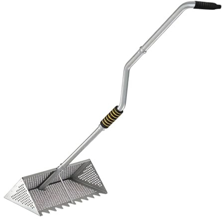 TAIZhiChen Setaccio per Sabbia in Acciaio Inossidabile, Rastrello per Sabbia e Setaccio Ergonomico, Raccolta della Sabbia, Granchi Telline, Cozze, Cannolicchi, Tremolina, Manico da 140 Cm
