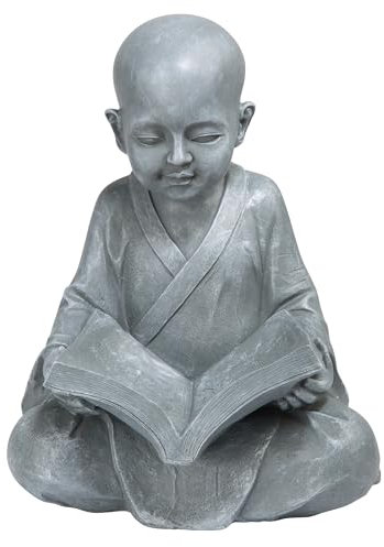 Design Toscano Bébé Bouddha Étudiant les Cinq Préceptes Statues de Jardin Décor Asiatique, 30 cm, polyrésine, pierre grise