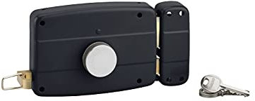 THIRARD - Cerradura de aplique con botón para puerta de garaje abatible, derecha - 140 x 90 mm - Eje 70 mm - Negro - 3 Llaves - Caja y Pasador de Acero Sellado - Cilindro de seguridad
