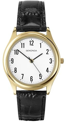 Sekonda Men's Quartz Watch with White Dial Analogue Display and Black Leather Strap 3623.27