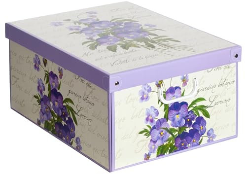 Lavatelli Bauletto Violette - Decorative Storage Box With Lid and Handles, Large - for Clothes and Toys - Fragrant Scented Violet Cardboard, Violets