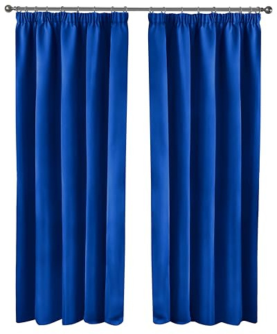 Emma Barclay Cali Curtains - Soft Plain Eyelet & Pencil Pleat Curtain Pair for Bedroom & Living Room (Blue, W 90 x L 90 (2 Panels), Pencil Pleat)