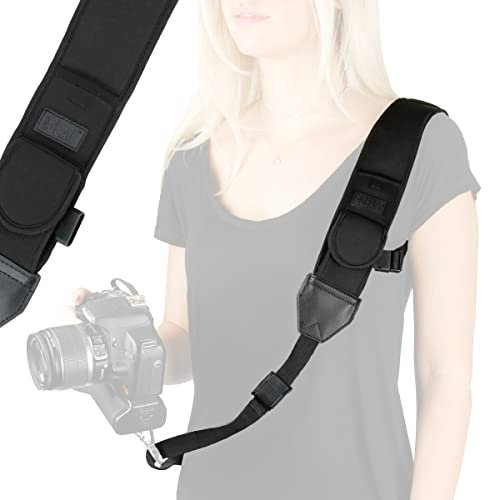 USA Gear Kamera Schultergurt mit Verstellbarem Schwarzem Neopren, Sicherheitsgurt, Zubehörtasche, Schnellverschluss, Kompatibel mit Canon, Nikon, Sony und Weiteren DSLR-Kameras, Spiegellosen Kameras