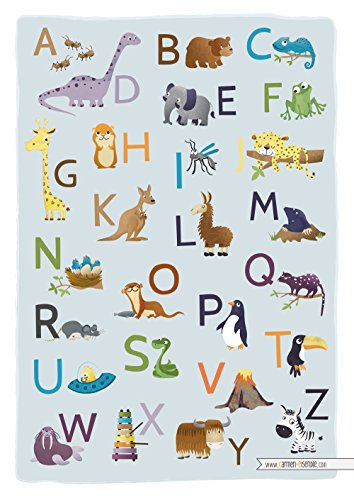 katelein ABC Poster - Kunstdruck - A3 - Tierisches Alphabet - Tier ABC - Kinderzimmer Bild Deko Lernposter Wandbild Mädchen Jungen