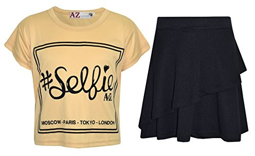 A2Z 4 Kids Girl Tops Kid Comic Graffiti #Love Paris NYC #Selfie Crop Top T-Shirt - New #Selfie Stone Top Fril Skirt 11-