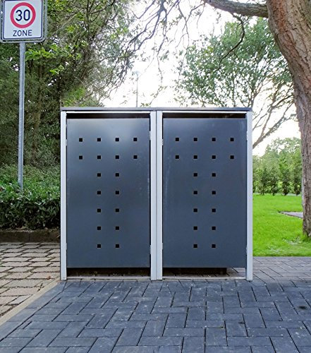 2 Mülltonnenboxen Modell No.7 Anthrazitgrau für 120 Liter Mülltonnen / witterungsbeständig durch Pulverbeschichtung / mit Klappdeckel und Fronttür