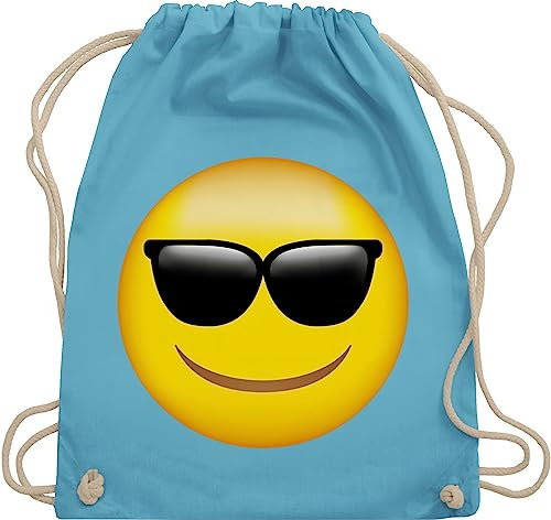 Turnbeutel Rucksack - Manga & Comic Zubehör - Emoticon Sonnenbrille / Sommer Sonne - Unisize - Hellblau - smile beutel smiley, sportbeutel umhängebeutel beuteltasche bag bags stoffbeutel tasche