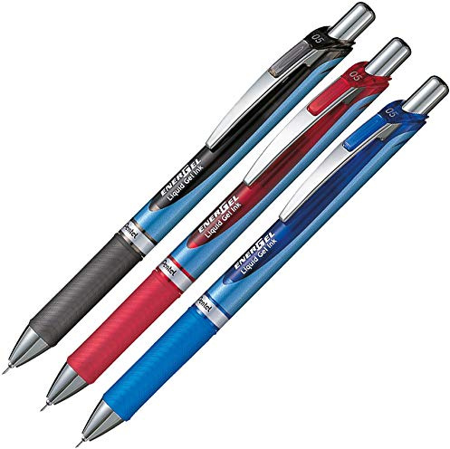 Pentel BLN75 EnerGel Tintenroller mit Druckmechanik und Nadelspitze, 0,5 mm (schwarz, rot, blau)