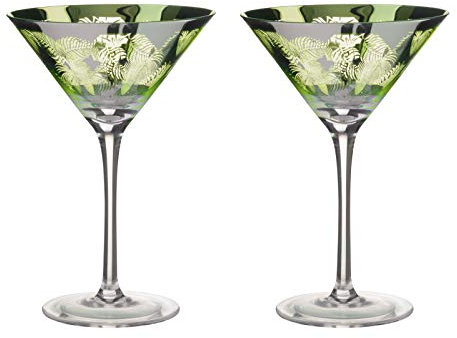 Artland Tropical Leaves Cocktail Glass Set of 2, Glass, Cocktail Glass, Green