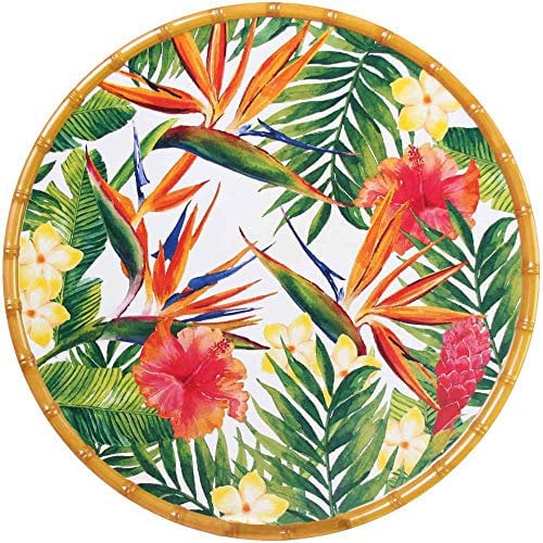 Les Jardins de la Comtesse - Plat Rond en Mélamine Pure - Fleurs Exotiques - 35,5 cm – Rouge/Vert - Plat de Présentation de la Collection de Vaisselle Quasi-Incassable MelARTmine