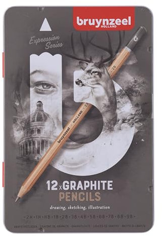 Bruynzeel Expression 12er-Set Graphitbleistifte im Metalletui | 2H - 9B Bleistifte zum Skizzieren und Zeichnen