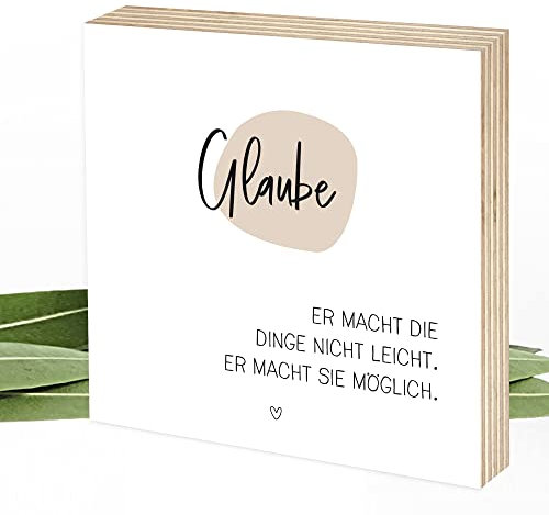 Wunderpixel® Holzbild Glaube macht Dinge möglich - Bibel-spruch - 15x15x2cm zum Hinstellen/Aufhängen, echter Fotodruck auf Holz - Wand-Bild Aufsteller - christliche Geschenk-Idee